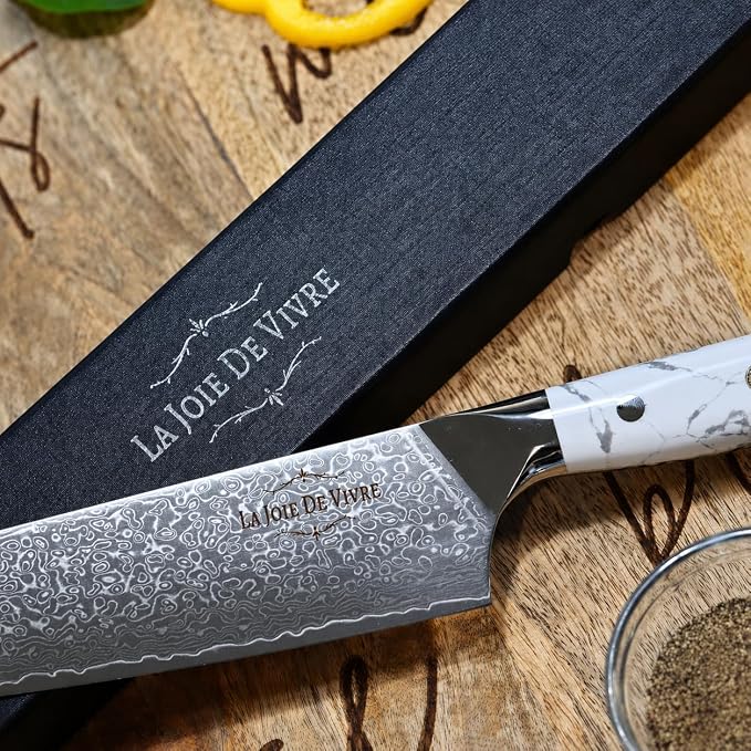 Damascus Chef Knife 8 Inch, 67-Layer VG-10 Japanese Steel Kitchen Knife, Razor Sharp Professional Chef Knife with White Turquoise Resin Handle & Premium Gift Box
