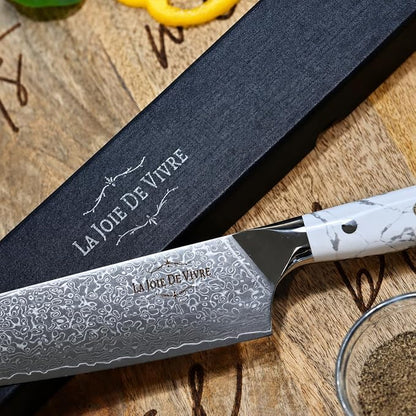 Damascus Chef Knife 8 Inch, 67-Layer VG-10 Japanese Steel Kitchen Knife, Razor Sharp Professional Chef Knife with White Turquoise Resin Handle & Premium Gift Box