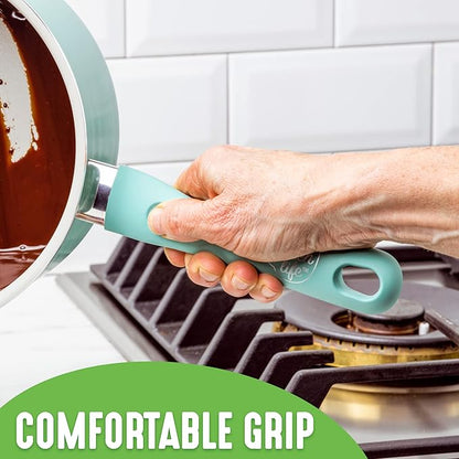 GreenLife Soft Grip Diamond Healthy Ceramic Nonstick, 2QT Saucepan Pot with Lid, PFAS-Free, Dishwasher Safe, Turquoise