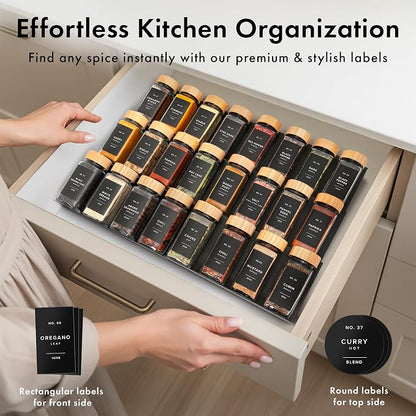 EDELHAUS® Square Spice Jars with Bamboo Wooden Lid (Pack of 36) Spice Jars with Shaker Insert and 240 Labels - Bamboo Lid Glass Container for Spice Organisation [4.3 in × 1.8 in]