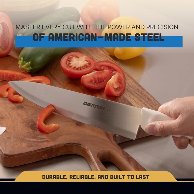 Dexter-Russell 10” Cook’s Knife – P94802, High-Carbon Stainless Steel Blade, Ergonomic White Handle, Hand-Honed Edge for Precision Slicing – Basics Series, Made in USA