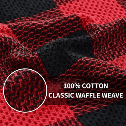 Homaxy 100% Cotton Waffle Weave Check Plaid Kitchen Towels, 13 x 28 Inches, Super Soft and Absorbent Dish Towels for Drying Dishes, 6-Pack, Black & Red