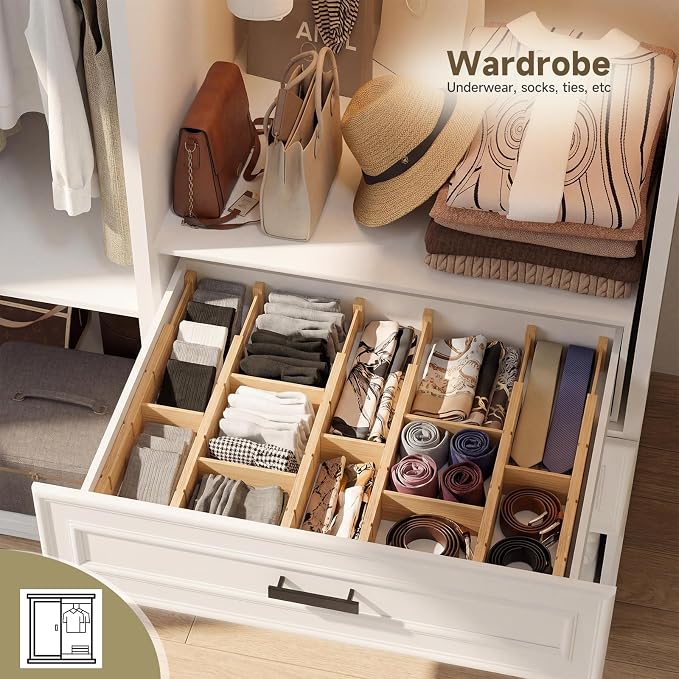 Bamboo Drawer Dividers, Expandable Kitchen Drawer Organizer, Include 8 Dividers, 8 Small Inserts and 8 Medium Inserts for Home, Office, Dressers