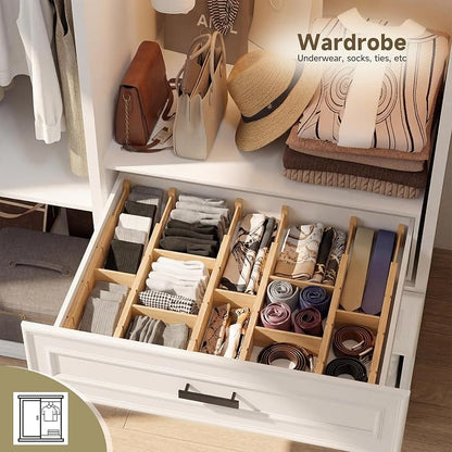 Bamboo Drawer Dividers, Expandable Kitchen Drawer Organizer, Include 6 Dividers, 6 Small Inserts and 6 Medium Inserts for Home, Office, Dressers
