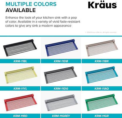 Kraus Multipurpose Workstation Sink Roll-Up Dish Drying Rack, Colander and Trivet in Black, KRM-11BL (Pack of 2)