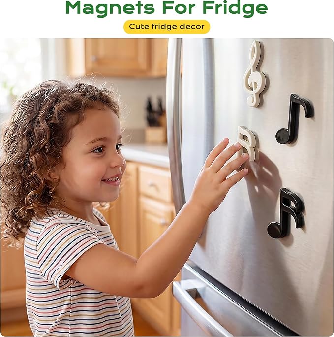 Renmxj 12 Pcs Refrigerator Magnets - Cute Mini Music Note Fridge Magnets, Funny Lifelike Musical Symbol Magnets for Kitchen, Office, Locker, Whiteboard Decor(Black and White)