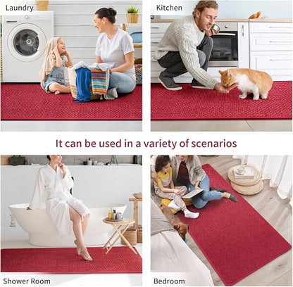YDKGL Kitchen Mats for Floor, Super Absorbent Kitchen Rugs Non Slip Washable, Soft Imitation Linen Braided Kitchen Runner Rug, Standing Mat Kitchens Sink Mat, Easy to Clean, Red 17x95