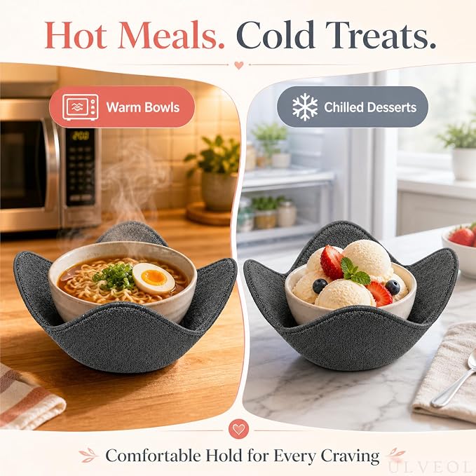 Set 2X Gray 7" sq. x 4" H Bowl Holders - Polyester Hot Soup Holder for Kitchen Gadget - Hot Pot and Japanese Soup Bowls - Microwave Bowl Cozy Safe - Multipurpose Hot Heat Proof Plate Holder