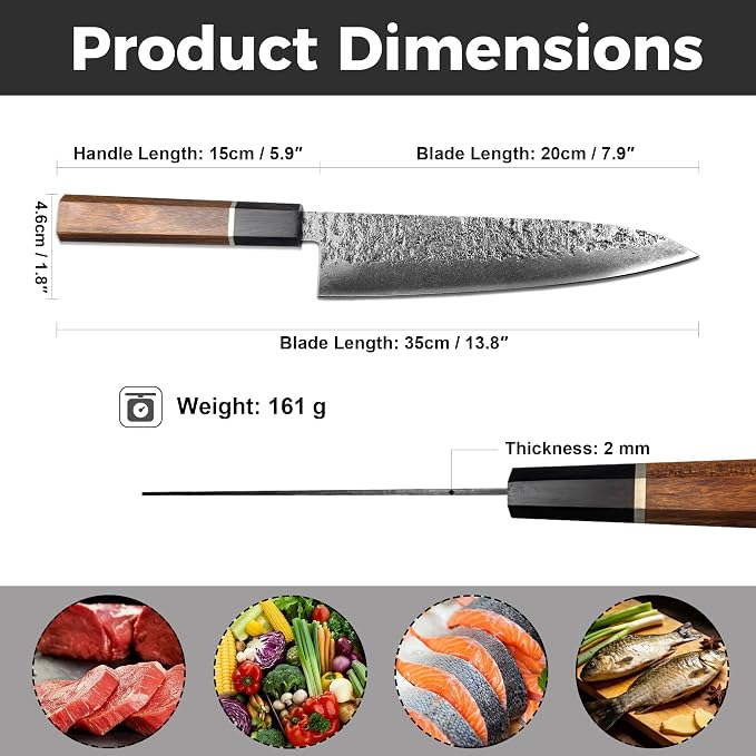 Kitory 8" Japanese Chef Knife, Sharp Gyutou Knives with Ergonomic Real Wood Handle, Professional Kitchen Knife for Home Cooks & Chefs, Premium 2026 Gift