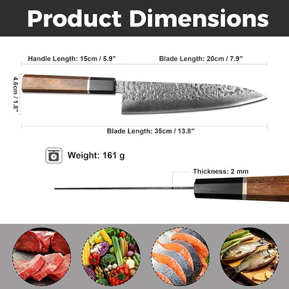 Kitory 8" Japanese Chef Knife, Sharp Gyutou Knives with Ergonomic Real Wood Handle, Professional Kitchen Knife for Home Cooks & Chefs, Premium 2026 Gift