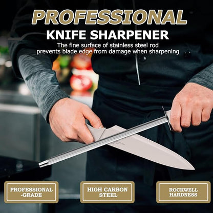 LIANYU Knife Block Set with Sharpener, 15PCS Kitchen Knife Set with Block, Razor Sharp Knives Set for Kitchen, High Carbon Stainless Steel Chef Knife Set, Anti- Rust Blade & Ergonomic Handle, Khaki