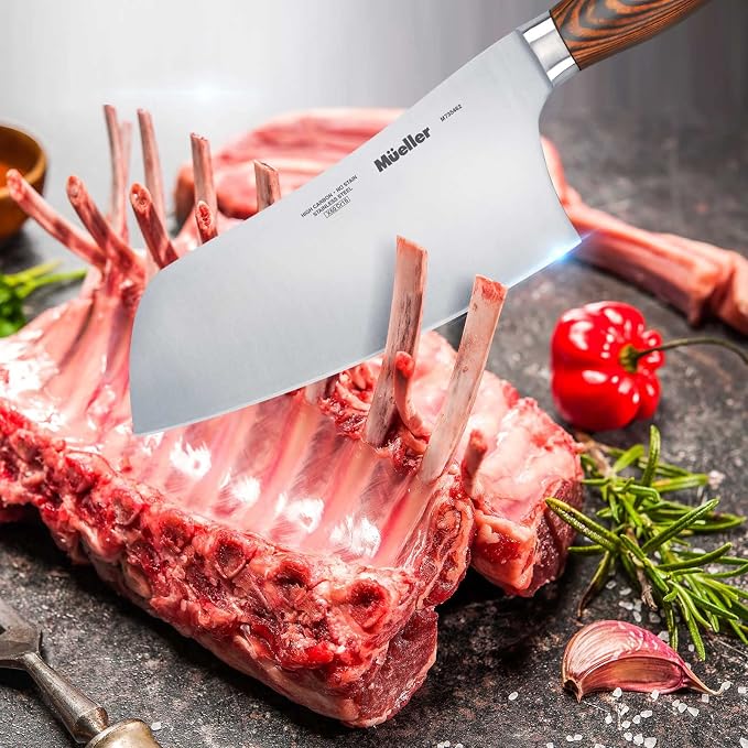 Mueller Cleaver Knife 7 Inch, Ultra Sharp German High Carbon Steel Vegetable Meat Cleaver, Multifunction Chopper Butcher Knife for Home Kitchen and Restaurant