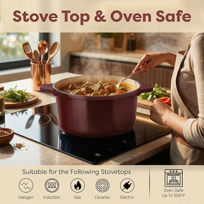 Gotham Steel 5 Qt Lightweight Dutch Oven Pot with Lid & Holders, Ceramic Non Toxic, Oven Safe & Even Heat Retaining Dutch Oven for Bread Baking Sourdough, Soup, Casserole, 70% Lighter than Cast Iron