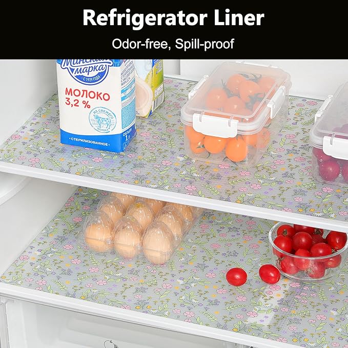 INNOLITES Shelf Liners for Kitchen Cabinets Non-Adhesive Drawer Liner with Floral, Waterproof Durable Easy to Clean, for Refrigerator, Shelves (Pink Purple Rose, 17.5" x 360")