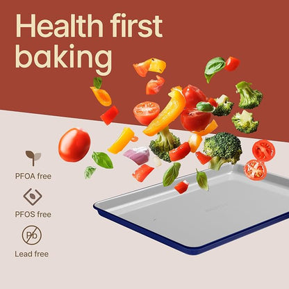 Bakken 8-Piece Stackable Bakeware Set – Ceramic Non-Stick, Oven-Safe Baking Sheets & Pans, PTFE/PFOA/PFOS-Free, Ergonomic Handles, Includes Cooling Rack – Healthy, Non-Toxic Baking Essentials