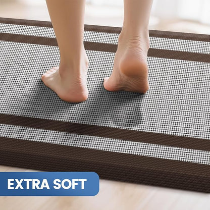 KitchenClouds [2 PCS Kitchen Rugs Cushioned Anti-Fatigue Kitchen Mats for Floor Waterproof Kitchen Rug Set Non-Slip Comfort Standing Mat for Office, Sink, Laundry 20"×30"+20"×47",Chocolate