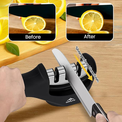 3-Stage Knife Sharpener for Kitchen Knives, Adjustable Angle Guide, Coarse-Sharpen-Fine, Fast Sharpening with Non-Slip Base & Ergonomic Handle