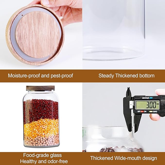 Two 2.7L Large Capacity Transparent Glass Sealed Jars with Lids.Food Storage Jars,Used for Various Food Preservation Jars,Such As Coffee,Rice,Flour,Sugar,Spices,Beans,and Grains