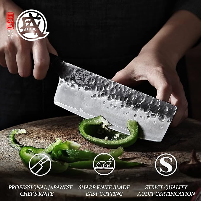MITSUMOTO SAKARI 7-Inch Japanese Nakiri Knife, 9Cr18MoV Steel | Wide Nakiri blade for vegetable push cuts, 12° edge, 3-layer 9Cr18MoV steel, rosewood handle, sandalwood box