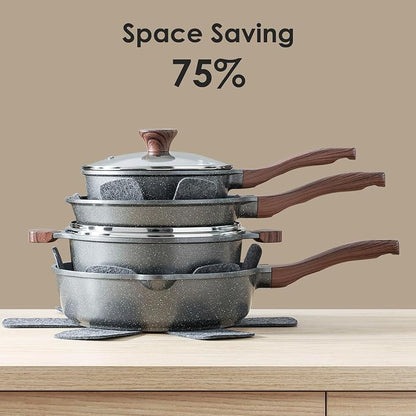 SENSARTE 23 PCS Nonstick Granite Cookware Set, Non Toxic Pots and Pans, PFOA & PFOS Free, Healthy Granite Stone Coating, Induction Compatible, Stay-Cool Handles, Gray