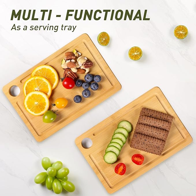 2 Pack Small Bamboo Wood Cutting Board for Kitchen 8.6" x 6" Mini Wooden Charcuterie Boards Lightweight Chopping Board Non Toxic Serving Board Tiny Chef Set Camping Fruit Lemon Sandwich Cheese Board
