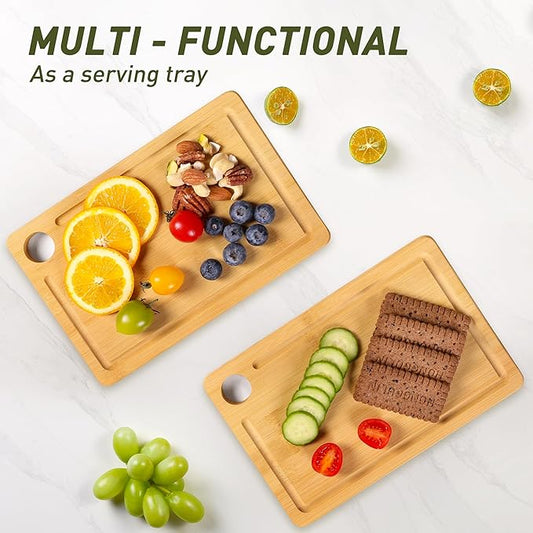 2 Pack Small Bamboo Wood Cutting Board for Kitchen 8.6" x 6" Mini Wooden Charcuterie Boards Lightweight Chopping Board Non Toxic Serving Board Tiny Chef Set Camping Fruit Lemon Sandwich Cheese Board