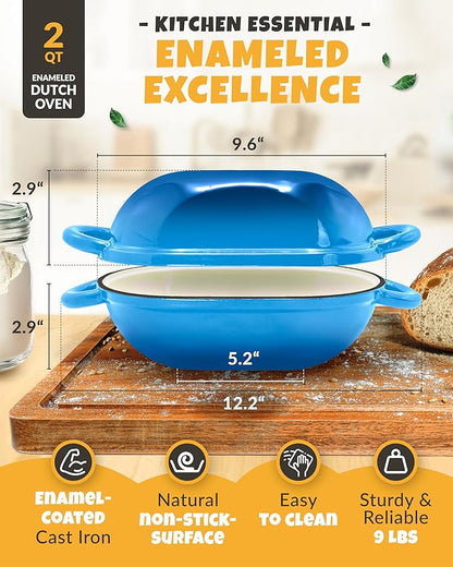 CRUSTLOVE Loaf Pan for Bread Baking - incl. Sourdough Bread-Baking Supplies like Banneton Bread-Proofing Basket - 2QT Enameled Oval Cast Iron Dutch Oven, Bread-Oven, Sour Dough Bread-Banking-Pan Tools