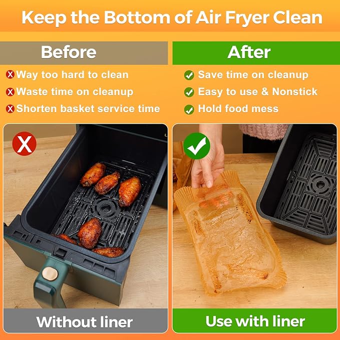 Air Fryer Disposable Paper Liners: 125Pcs Rectangle 8.6x5.5" Parchment Paper Non-stick Food Grade Liners for Dual Basket | Rectangular Air Fryer