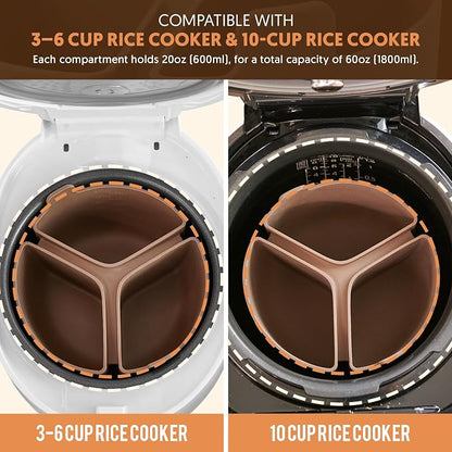 Silicone Rice Cooker Divider, Triple Slow Cooker Liner for Instant Pot 6 Quart & Rice Cooker 3 Cups (Uncooked), Food-Grade Silicone Dividers, Cook 3 Meals at Once, Reusable & Dishwasher-Safe