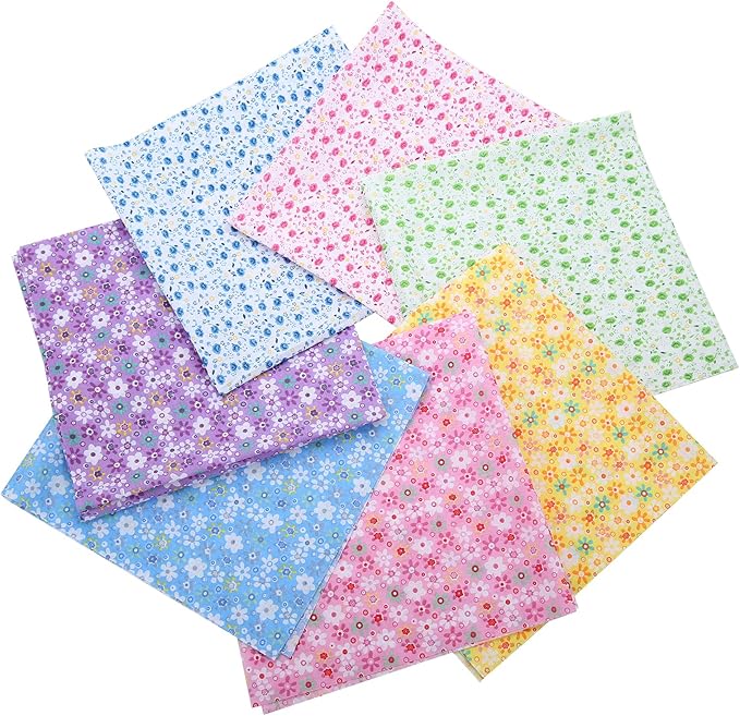 7 pcs 20" x 20" Cotton Fabric DIY Making Supplies Quilting Patchwork Fabric Fat Quarter Bundles DIY for Quilting Cotton Patchwork Cushions (Mix Flowers, 20" x 20")