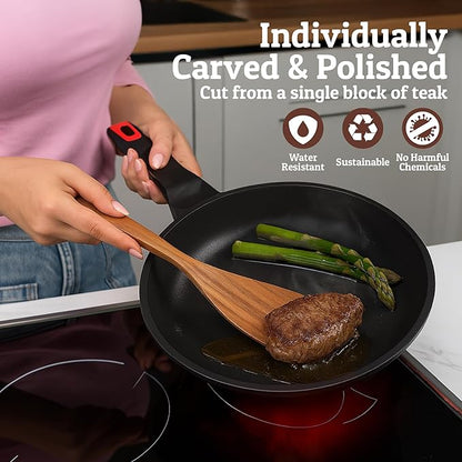 PriorityChef Wooden Spoons for Cooking, Premium 8pc Teak Wood Utensil Set with Hanging Hooks