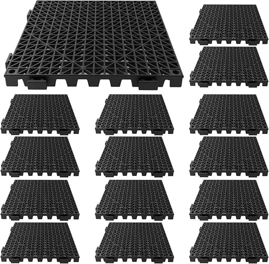 Tioncy 14 Pcs Bar Countertop Supplies Interlocking Mats 12 x 12 Inch Black Shelf Liners Bar Drying Coffee Non Slip Spills Mats for Bartending Home Cocktail Bars Restaurants