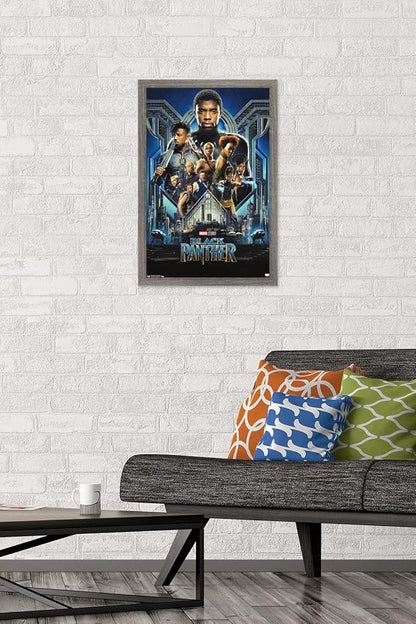 Trends International Marvel Cinematic Universe - Black Panther - Group One Sheet Wall Poster, 14.725" x 22.375", Barnwood Framed Version