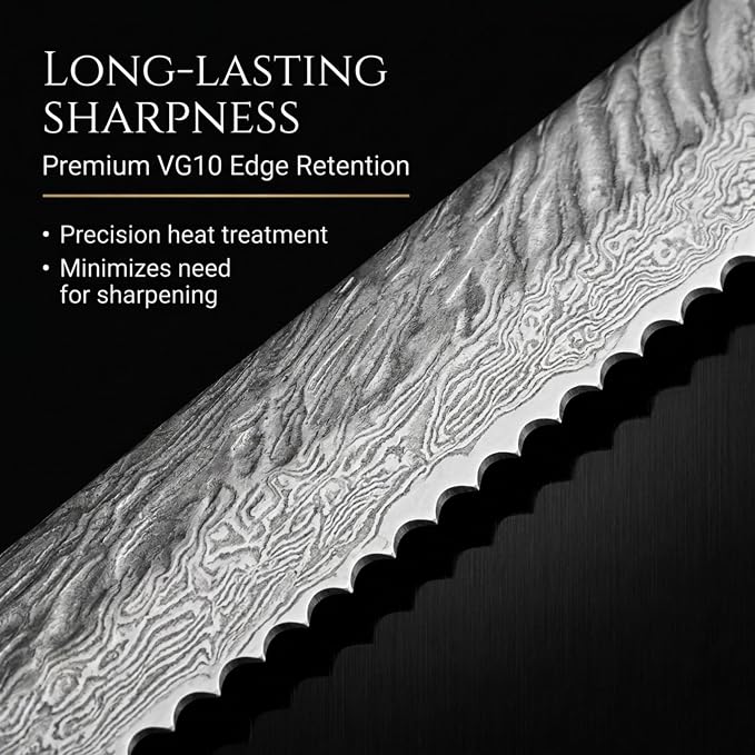 Tidal Black - 8" Bread Knife - Damascus