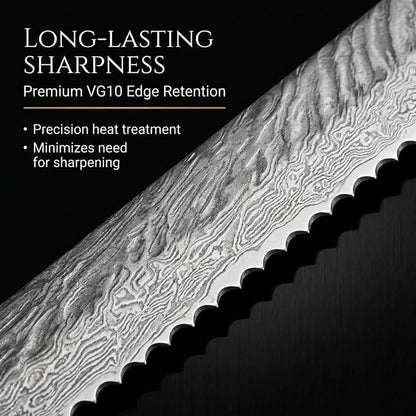 Tidal Black - 8" Bread Knife - Damascus
