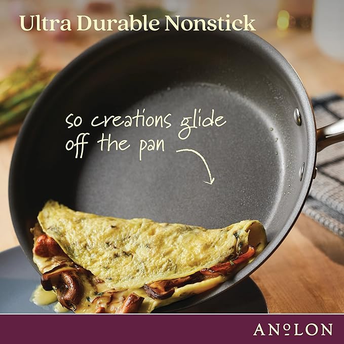 Anolon Advanced Home Hard Anodized Nonstick Cookware Set, Non Stick Pots and Pan Set, 9-Piece, Bronze