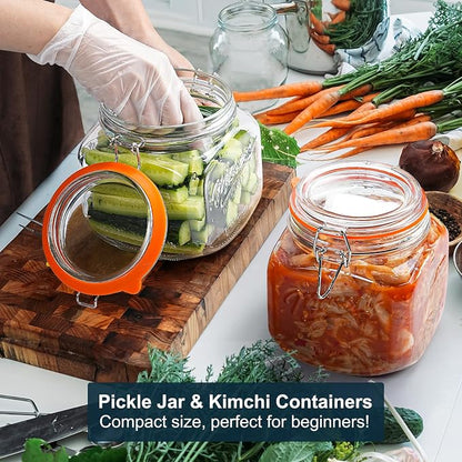 2 Pack Half Gallon Mason Jar with Hinged Lid, Wide Mouth Glass Canisters for Food Storage, Cookie, Flour, Candy, Coffee, Pickle - 64 Oz Glass Jar with Lid - 2 Scale Marks & Vintage Mason Jars