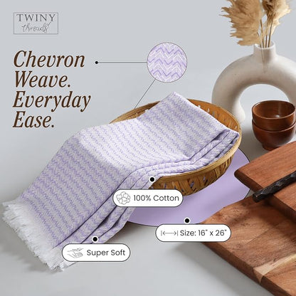 TWINY threads Kitchen Dish Towel Chevron Weave Mixed Color Pack, Premium 100% Cotton Kitchen Linen Set, Absorbent Quick Drying Dish Rags, Washable Reusable Multi Purpose, Set of 4, 16x26 Inches