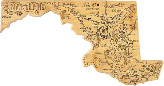 Totally Bamboo Destination Maryland State Shaped Serving and Cutting Board, Includes Hang Tie for Wall Display