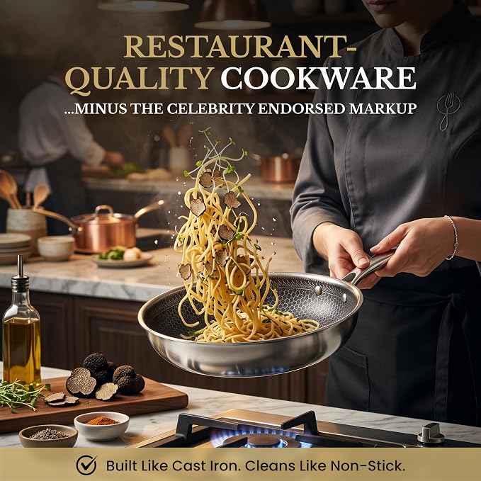 Honeycomb Stainless Steel Nonstick Frying Pan Set - with Lids and Spatula - 8 10 12 Inch Hybrid Pan - Induction Compatible - PFOA-Free - Oven Safe - Dishwasher Safe Skillet