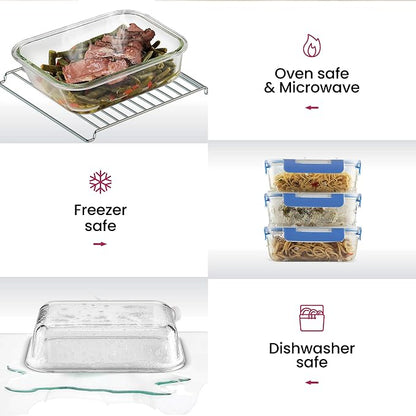 FineDine 24 Piece Glass Storage Containers with Lids - Leak Proof, Dishwasher Safe Glass Food Storage Containers for Meal Prep or Leftovers, Blue