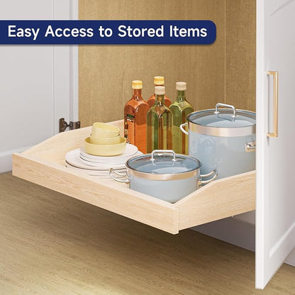 Pull Out Cabinet Organizer 25.5" W x 21" D, Soft Close Slide Out Wood Drawer Shelf for Kitchen Cabinets, Pull Out Cabinet Drawer for Base Cabinet, Pantry and Bathroom Storage, Bottom Mount