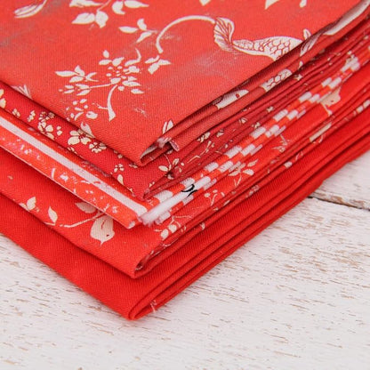 Threadart Exclusive 5 Fat Quarter Bundles - Red Vintage Prints 100% Cotton Fabric - Premium 100% Cotton Quilting Fabric - No Duplicates - Full Size Fat Quarters 18"x21" - Red