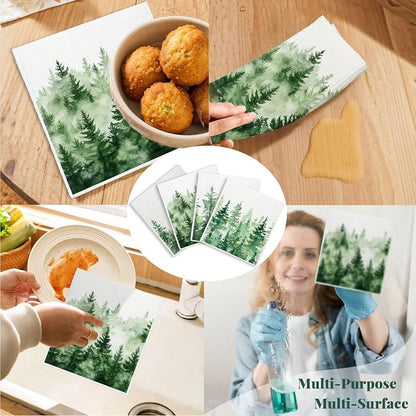 Christmas Tree Swedish Dishcloths for Kitchen, Swedish Dish Cloths for Pine Tree, Papaya Reusable Paper Towels, 4 Pack Dish Towels for Kitchen, Reusable Paper Towels Washable