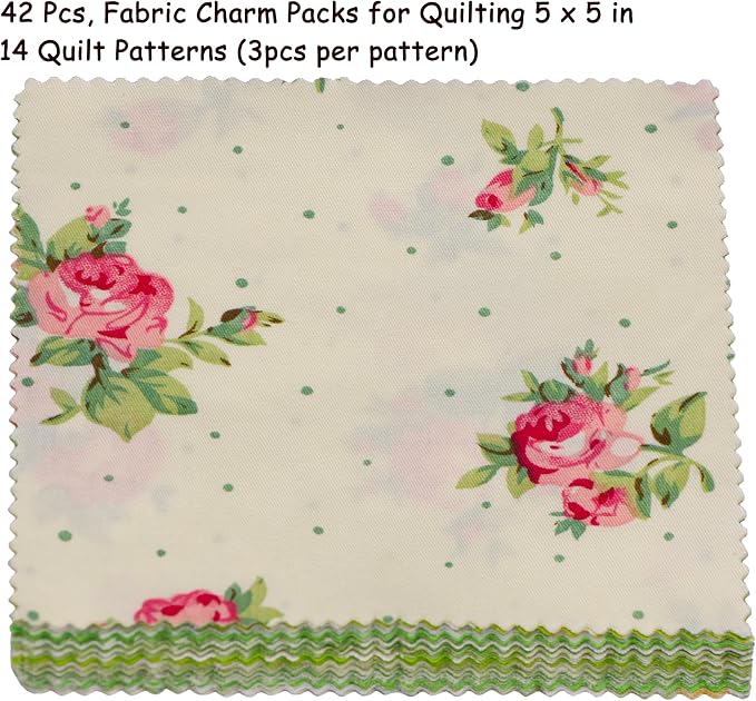 Nodsaw Charm Packs for Quilting 5 inch - 42 5" Charm Squares for Quilting - Green Print Cotton Fabric Quilt Squares 5x5 for Sewing, Patchwork, and DIY Crafts - Green