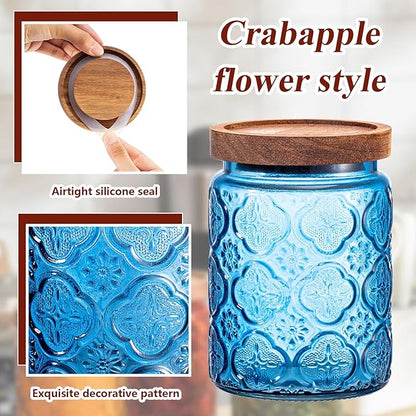 Outus 5 Pcs 23.7oz Vintage Glass Jar with Lids Colored Glass Canisters Jars with Airtight Wooden Lids for Kitchen Counter Flour Sugar Cookie Coffee Tea Storage Containers
