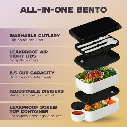 KARRICO Double Premium Bento Box Adult, 67 fl oz BPA-Free - Cream Stackable Lunch Box with Leak-Proof Lids & Dividers, Perfect for Meal Prep, Lunches & Portion Control
