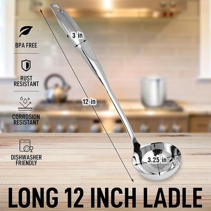 Zulay Kitchen Stainless Steel Soup Ladle - 13” Large Ladle for Soups, Stews & Sauces - Durable, Heat-Resistant, Rust-Proof & Dishwasher Safe Kitchen Utensil with Ergonomic Handle