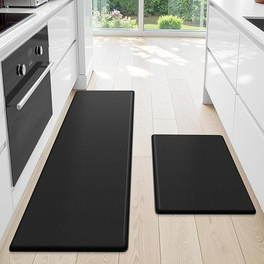 StepLively Kitchen Mat, 2 PCS Kitchen Rugs, Cushioned Kitchen Mats for Floor, Anti Fatigue Kitchen Rug Set, Non-Skid Standing Mat for Kitchen, Office, Sink, 17.3"×30"+17.3"×59", Black