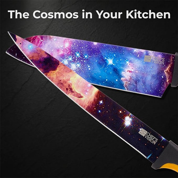 CHEF'S VISION Cosmos Kitchen Knife Set – 6-Piece Stainless Steel Knives with Non-Stick Coating, Dishwasher Safe, Galaxy Design, Unique Gift for Space Lovers